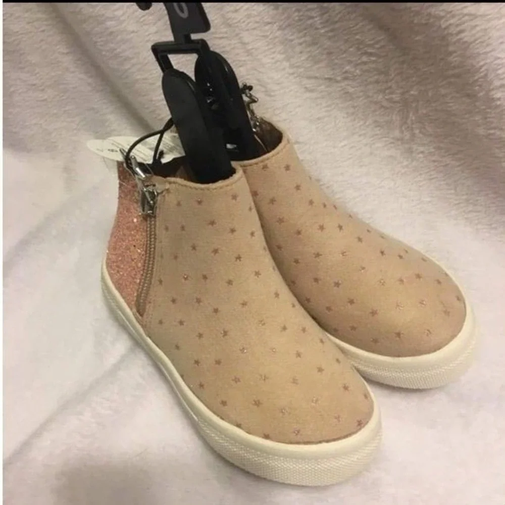 Wonder Nation Star Print Ankle Boots Kids Size 11 Tan Rose Gold NEW Glitter‎